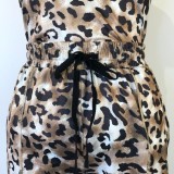 Women Summer Yellow Casual Strap Sleeveless High Waist Leopard Print Pockets Regular Two Piece Shorts Set