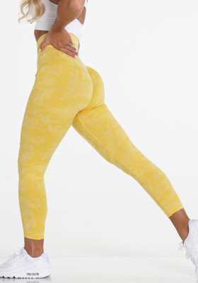 Women Autumn Yellow High Waist Camo Yoga Leggings