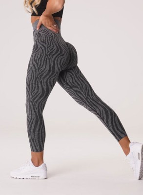 Women Autumn Black High Waist Striped Print Yoga Leggings