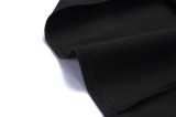 Women Summer Black Formal V-neck Three Quarter Sleeves Solid Belted Midi Straight Office Dress
