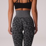 Women Autumn Black High Waist Leopard Print Yoga Pants