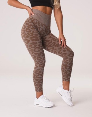 Women Autumn Brown High Waist Leopard Print Yoga Pants