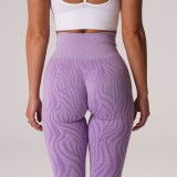 Women Autumn Purple High Waist Striped Print Yoga Leggings