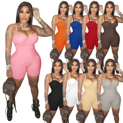Women summer low-cut suspenders chest cup sexy rompers