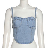 Spring/summer women's suspenders sexy off-shoulder open-back slim denim vest