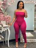 Women's spring and summer home fashion solid color strapless sexy jumpsuit