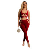 Women's summer sports suit sleeveless hollow two piece set