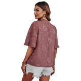 Summer Women Fashion Solid Color Round Neck Loose Print Chiffon Shirt