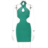 Summer fashion sexy backless lace-up slim deep V bodycon dress