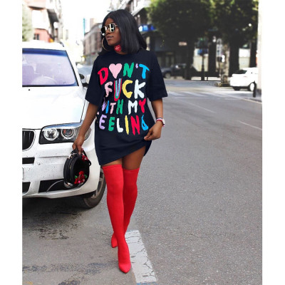 Women's Fashion Multicolor Contrast Letter T-Shirt Dress