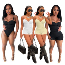 Summer women's sexy low-cut Straps Bodysuit shorts two-piece set