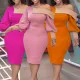 Color-blocking bodycon off-the-shoulder puff sleeves temperament slim plus size dress