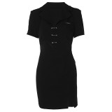 Spring/Summer Women's Sexy V-Neck brooch Design Waist Hollow Out Design Fake Two Piece Dresses