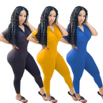 Sexy Fashion Women's Solid Color Elastic Jumpsuit