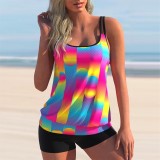 Plus Size Multicolor Print Spa Swimwear Loose Boxer Swimsuit