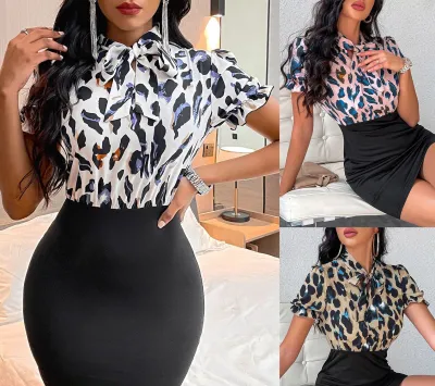 summer vacation two-piece skirt suit OL professional short skirt dress print dress