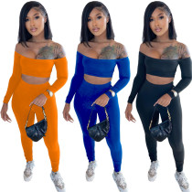 Women's Solid Color One Shoulder Sleeve Tube Top Sports Two-piece Set