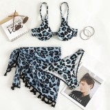 Anti-glare three-piece swimsuit multicolor leopard print tassels skirt swimsuit women