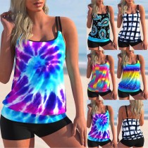 Plus Size Multicolor Print Spa Swimwear Loose Boxer Swimsuit