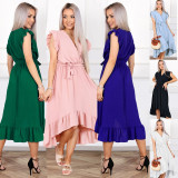 Summer tight waist maxi irregular skirt sleeveless V-neck chiffon dress for women