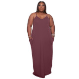 Plus Size Women Straps Solid Loose Long Dress