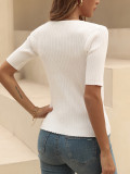 Summer V-Neck Knit Fit Solid Color Women Top