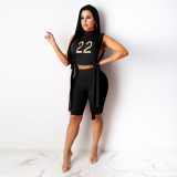 Women Summer Casual Crew Neck Sleeveless Fashion Embroidered Top And Shorts Two Piece Set