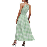Summer Women Elegant Plaid Long Dress