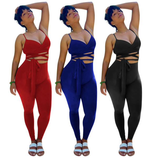 Ladies Strap Tight Casual Sports Two Piece Set