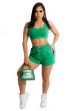 Summer Women Casual Solid Color Crop Top And Shorts Sportwear Two-Piece Set