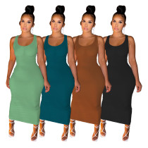 Women's Summer Popular Solid Color Sleeveless Casual Dress