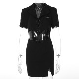 Spring/Summer Women's Sexy V-Neck brooch Design Waist Hollow Out Design Fake Two Piece Dresses