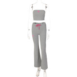 Spring and summer wrap chest lace-up trousers solid color casual suit women's clothing