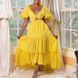 Summer Short Sleeve Open Back Sexy V-Neck Party Long Dress African Plus Size Dress
