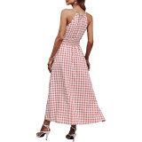 Summer Women Elegant Plaid Long Dress
