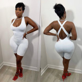 Women's Sexy Cross Halter Backless High Elastic Solid Color Ladies Jumpsuit