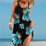 Summer Women Beach Casual Print Sleeveless Dress