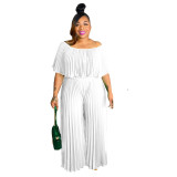 Women Fashion Pleated Solid Color Elegant Casual Jumpsuit