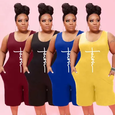 Plus Size Women Summer Casual Printed Jumpsuit