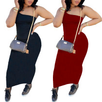 Women's Off Shoulder Slanted Shoulder Solid Color Casual Fashion Dress
