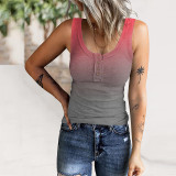 Women's Button ribbed Gradient Print Tank Top T-Shirt
