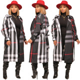 Fashion women's plaid trench coat