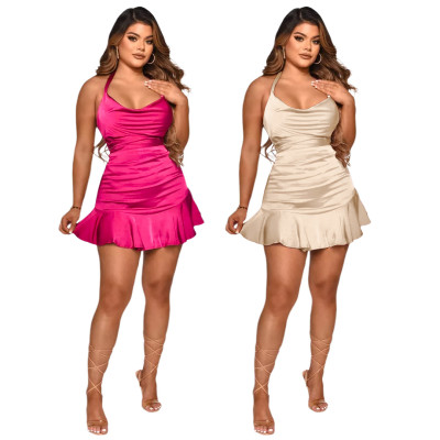 women's clothing nightclub dress ruffled bandage pleated backless zipper dress