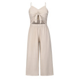 Sexy Suspender Jumpsuit Summer Casual Beach Lazy Wide Leg Straight Cropped Pants Suit Ladies