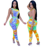 Women Summer Tie Dyed Printed Sleeveless Tie T-Shirt And Pant Two Piece Set