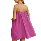Summer Women Loose Solid Color Straps Dress