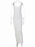Women Summer U-Neck Solid Color Slim Fit Sexy Waist Long Dress