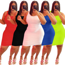 Plus Size Women Summer Solid Color Sleeveless Basic Dress