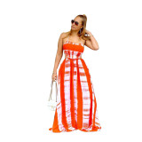 Women Summer Sexy Tube Top Print Backless Loose Maxi Dress