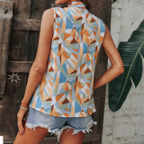 Summer Women Chiffon Round Neck Printed Sleeve Top